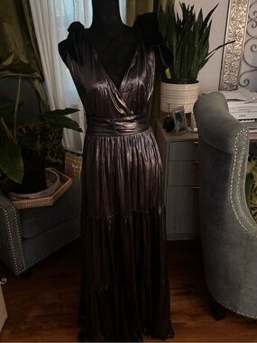 Sugarlips Metallic Charcoal Wrap Maxi Dress